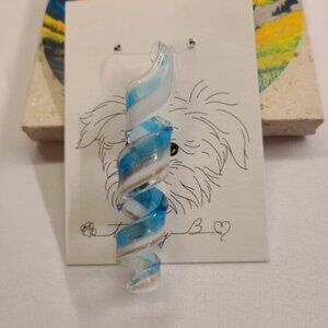 BLUE/WHITE HANDBLOWN GLASS HELIX PENDANT